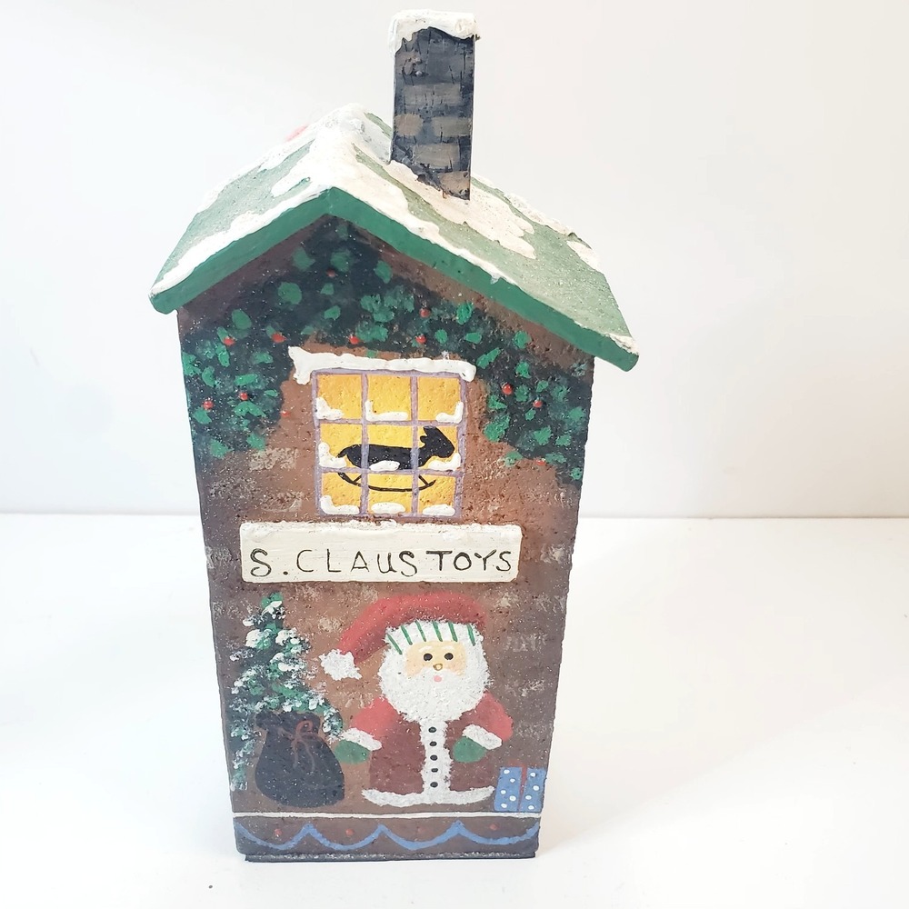 Vintage 90's NCE Hand Painted Wooden Christmas Village House S. Claus Toys Shop